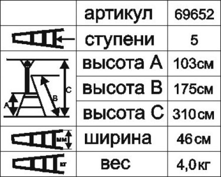 Стремянка &quot;Энкор&quot; 5 ступеней 103см 69652 купить в Уфе
