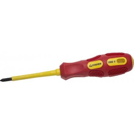 Отвертка STAYER &quot;PROFESSIONAL&quot; &quot;MAX-GRIP&quot; диэлектрическая, двухкомпонентная рукоятка, Cr-V, PH №1x80мм 25828-1-080 G купить в Уфе