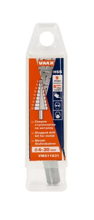 Сверло для металла ступенчатое 4-20 мм 9 ступ шаг 2 ход 5 VMX 511631 купить в Уфе