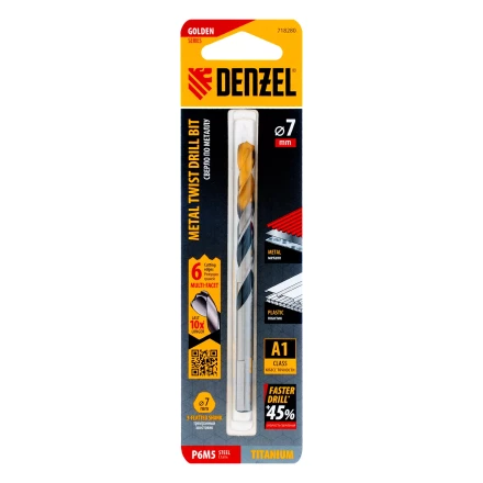 Сверло спиральное по металлу Denzel 7,0 x 109мм, Р6М5, Golden Tip, многогранная заточка 718280 купить в Уфе
