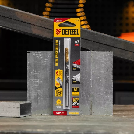 Сверло спиральное по металлу Denzel 7,0 x 109мм, Р6М5, Golden Tip, многогранная заточка 718280 купить в Уфе