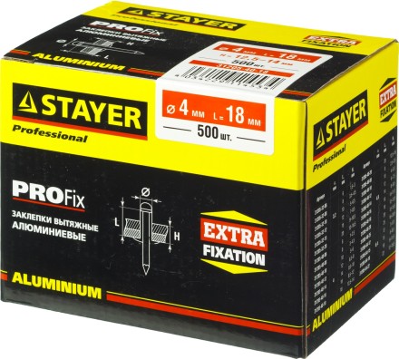 Заклепки PROFIX алюминиевые, 4,0х18мм, 500шт, STAYER Professional 31205-40-18 31205-40-18 купить в Уфе