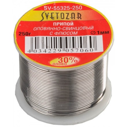 Припой СВЕТОЗАР оловянно-свинцовый, 30% Sn / 70% Pb, 250гр SV-55325-250 купить в Уфе