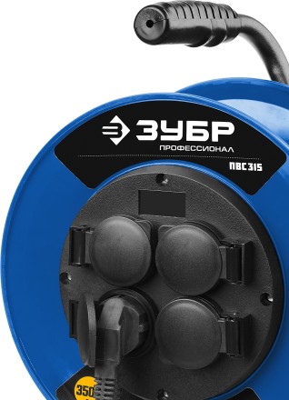 Удлинитель на катушке &quot;ПВС 315&quot;, 30 м, 3500 Вт, 4 гнезда, IP44, ПВС 3х1,5 кв мм, ЗУБР 55081-30 купить в Уфе