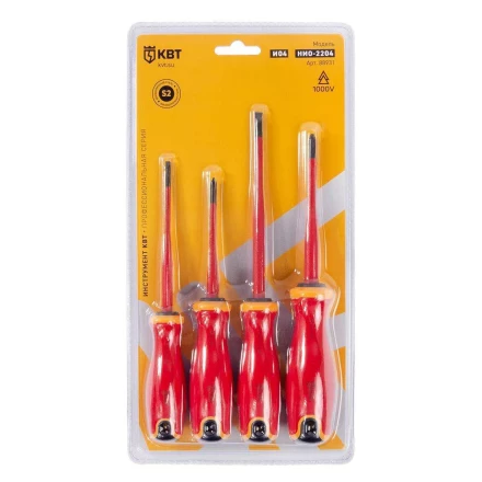 Набор диэлектрических отверток КВТ SLIM VDE НИО-2204 сталь S2, профиль SL, PH, 4 шт. (88931) купить в Уфе