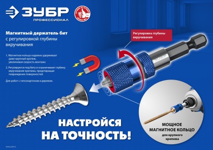 ЗУБР адаптер с регулировкой глубины вкручивания для ГКЛ, Профессионал (26757) купить в Уфе
