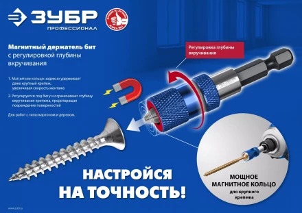 ЗУБР адаптер с регулировкой глубины вкручивания для ГКЛ, Профессионал (26757) купить в Уфе