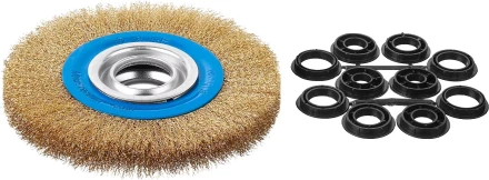 ЗУБР &quot;ПРОФЕССИОНАЛ&quot;. Щетка дисковая для точильно-шлифовального станка, витая стальная латунирован проволока 0,3мм, 150х32мм 35186-150_z01 купить в Уфе