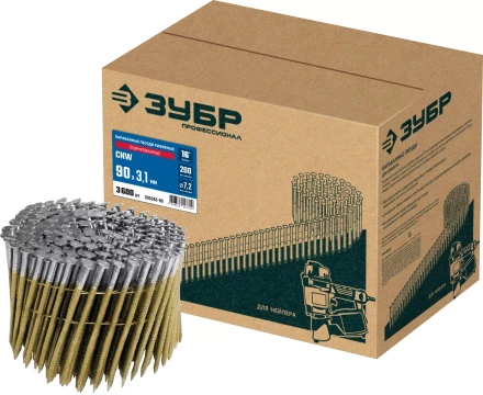 ЗУБР CNW 90 х 3.1 мм, барабанные гвозди рифленые оцинкованные, 3600 шт (305383-90) купить в Уфе