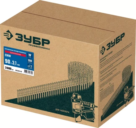 ЗУБР CNW 90 х 3.1 мм, барабанные гвозди рифленые оцинкованные, 3600 шт (305383-90) купить в Уфе