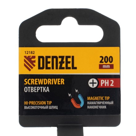 Отвертка PH2х200 мм, CrV, трехкомпонентная рукоятка Denzel 12182 купить в Уфе