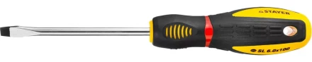 Отвертка STAYER "PROFI" "PROTech", двухкомп рукоятка, намагниченная, Cr-Mo, SL6,0x100мм 25131-06-10_z02 купить в Уфе