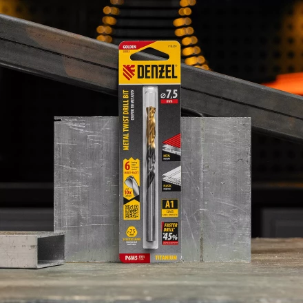 Сверло спиральное по металлу Denzel 7,5 x 109мм, Р6М5, Golden Tip, многогранная заточка, 718281 купить в Уфе