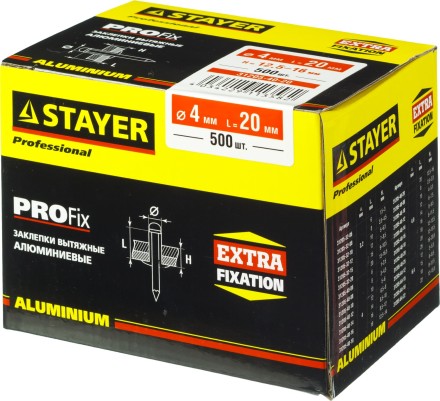 Заклепки PROFIX алюминиевые, 4,0х20мм, 500шт, STAYER Professional 31205-40-20 31205-40-20 купить в Уфе