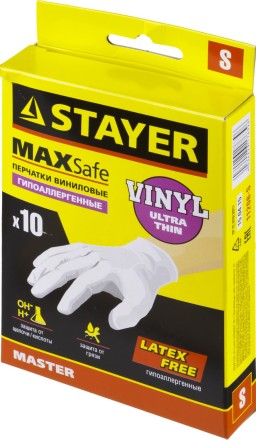 Перчатки STAYER &quot;MASTER&quot; виниловые экстратонкие, S, 10шт 11208-S купить в Уфе