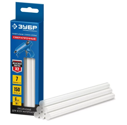 ЗУБР 7 х 150 мм, 6 шт, сверхпрочные прозрачные клеевые стержни, Профессионал (06855-6) купить в Уфе