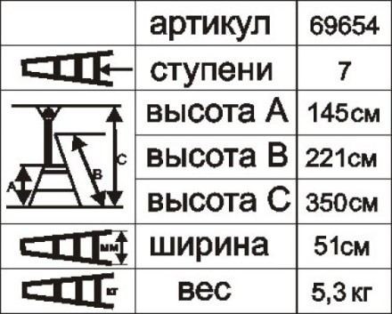 Стремянка &quot;Энкор&quot; 7 ступеней 145см 69654 купить в Уфе