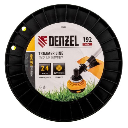 Леска для триммера круглая Denzel, 2,4мм х 192м, на DIN катушке FLEX CORD, 96280 купить в Уфе