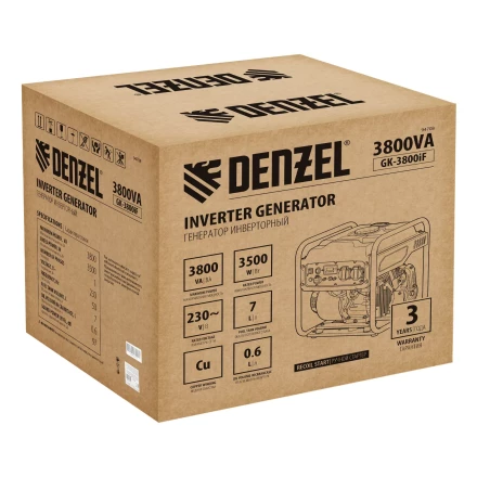 Генератор инверторный DENZEL GK-3800iF, 3,8 кВт, 230 В, ручной старт купить в Уфе