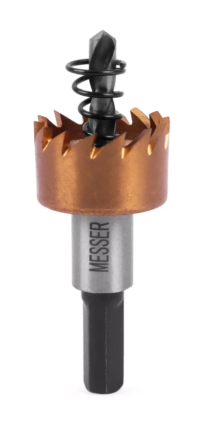HSS-TiN коронка MESSER 23мм с центр. сверлом и толкающей пружиной для лист. материала до 2 мм ц/х