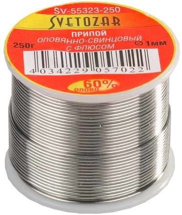 Припой СВЕТОЗАР оловянно-свинцовый, 60% Sn / 40% Pb, 250гр SV-55323-250 купить в Уфе