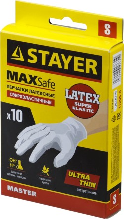 Перчатки STAYER &quot;MASTER&quot; латексные экстратонкие, S, 10шт 11206-S купить в Уфе