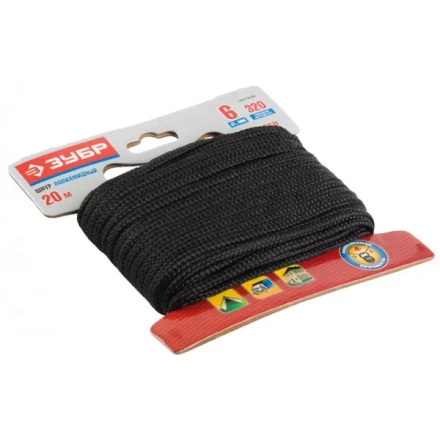 Шнур ЗУБР полиамидный, плетеный, повышенной нагрузки, без сердечника, черный, d 6, 20м 50321-06-020 купить в Уфе