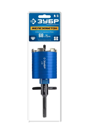 ЗУБР АСК d 68 мм (М16, рабочая глубина 75 мм, лазерная сварка), алмазная сегментная коронка для подрозетников, Профессионал (29875-68) купить в Уфе
