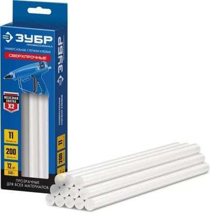 ЗУБР 11 х 200 мм, 12 шт, сверхпрочные прозрачные клеевые стержни, Профессионал (06856-12) купить в Уфе
