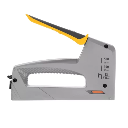 Степлер мебельный Denzel 40213, пластиковый корпус, тип 53, 6-14 мм, тип 300, 15 мм, тип 500, 15 мм купить в Уфе