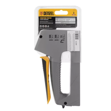 Степлер мебельный Denzel 40213, пластиковый корпус, тип 53, 6-14 мм, тип 300, 15 мм, тип 500, 15 мм купить в Уфе
