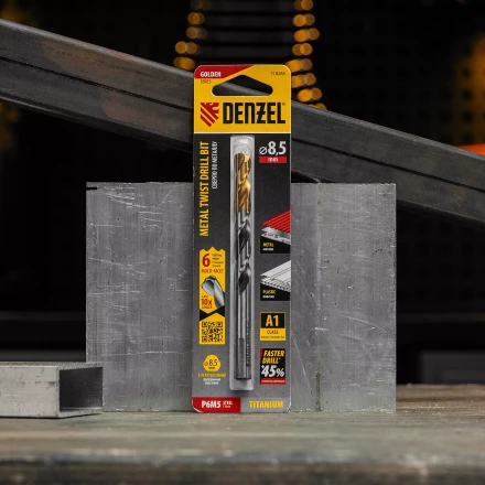 Сверло спиральное по металлу Denzel, 8,5 x 117мм, Р6М5, Golden Tip, многогранная заточка, 718283 купить в Уфе