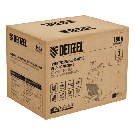 Аппарат инвертор. полуавтомат. cварки Denzel IMIG-185SDR 94363, 180 А, ПВ 60%, катушка 5 кг купить в Уфе