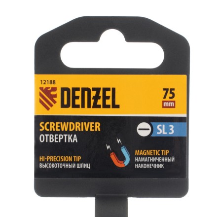 Отвертка SL3х75 мм, CrV, трехкомпонентная рукоятка Denzel 12188 купить в Уфе