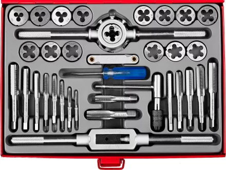 Набор ЗУБР &quot;ЭКСПЕРТ&quot; с металлореж. инструментом, метчики однопроходные и плашки М3-М12, оснастка-в метал. боксе, 35пред. 28117-H35 купить в Уфе