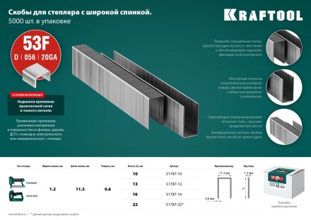 Скобы тип 20GA (53F / D / 056) 5000 шт 31787-16 купить в Уфе