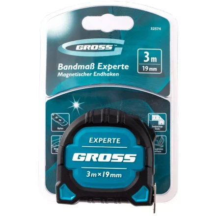 Рулетка Experte, 3 м x 19 мм, двухкомпонентный корпус, магнит, двухсторонняя разметка, нейлон Gross 32574 купить в Уфе