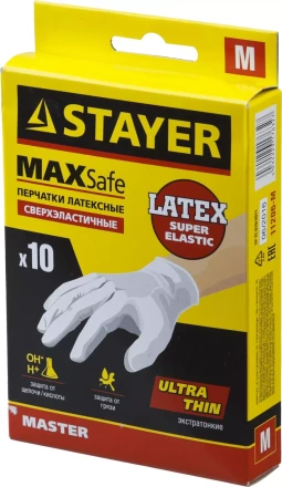 Перчатки STAYER &quot;MASTER&quot; латексные экстратонкие, M, 10шт 11206-M купить в Уфе