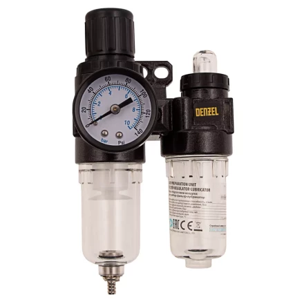 Блок подготовки воздуха регулятор-фильтр-лубрикатор FLR1500, 10 бар, 1500 л/мин, 1/4&quot; Denzel 57469 купить в Уфе