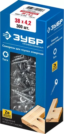 ЗУБР 38 х 4.2 мм, редкая резьба, ТХ20, цинк, 300 шт, саморез для глухих отверстий, Профессионал (30081-42-038) купить в Уфе