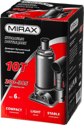 Домкрат гидравлический бутылочный, 10т, 200-385 мм, MIRAX 43260-10 43260-10 купить в Уфе