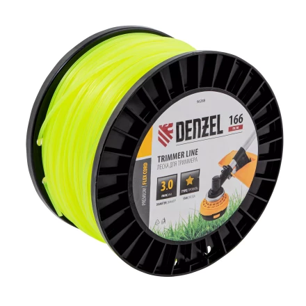 Леска для триммера звезда Denzel, 3,0мм х 166м, на DIN катушке FLEX CORD, 96288 купить в Уфе