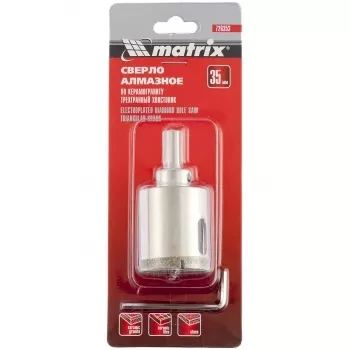 Сверло алмазное по керамограниту 35 х 67 мм 3-гранный хвостовик MATRIX 726353 купить в Уфе