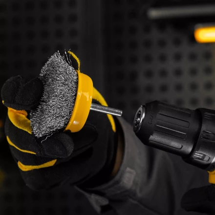 Щетка для дрели Denzel, 75 мм, Чашка, со шпилькой, нержавеющая витая проволока, 744773 купить в Уфе