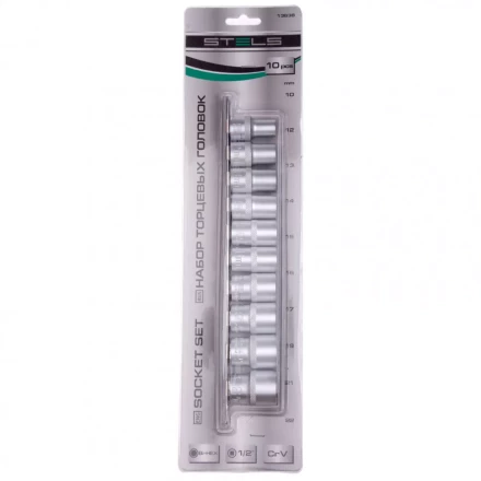 Набор торцевых головок 1/2 двенадцатигранные CrV 10 шт 10-24 мм Stels 13638 купить в Уфе
