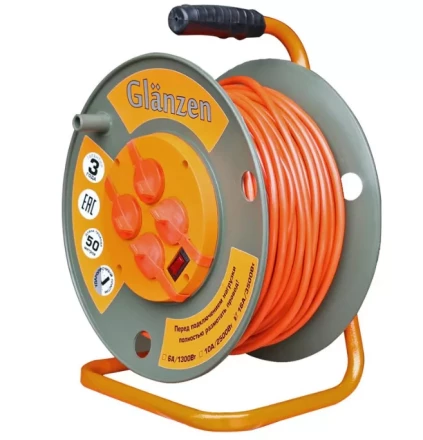 Удлинитель силовой на катушке GLANZEN 4 гн. ПВС 3х1,5 IP44 ЕВ-50-007 купить в Уфе