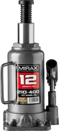 Домкрат гидравлический бутылочный, 12т, 210-400 мм, MIRAX 43260-12 43260-12 купить в Уфе