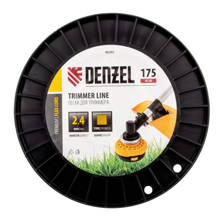 Леска для триммера квадрат Denzel, 2,4мм х 175м, на DIN катушке FLEX CORD, 96292 купить в Уфе