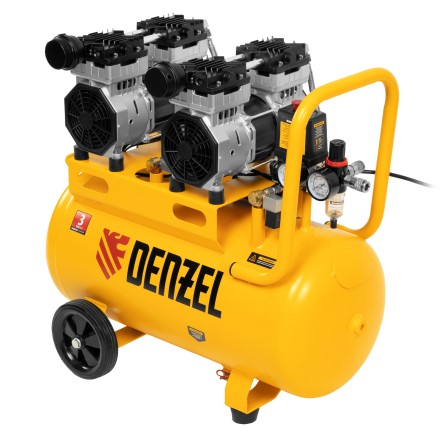 Компрессор безмасляный, малошумный Denzel DLS 1500/50, 1500 ВТ, 2x750, 50 л, 260 л/мин купить в Уфе