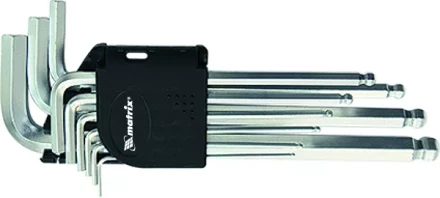 Набор ключей шестигранных имбусовых HEX 1.5–10 мм CrV 9 шт. удлиненные сатин с шаром MATRIX 11233 купить в Уфе